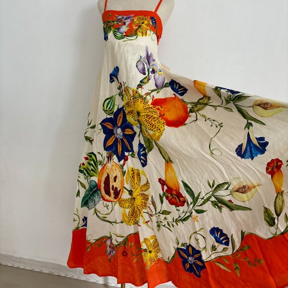 Alemais Pomegranate Floral Print Patterned Linen Maxi Dress - Picture 8 of 13